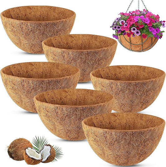 REMIAWY Hanging Basket Coco Liners, Coconut Planter Basket Liners 6 Packs 10 Inch 100% Natural Round Coco Fiber Replacement Liner for Hanging Basket Plants Outdoor Garden Flower Pot Vegetables