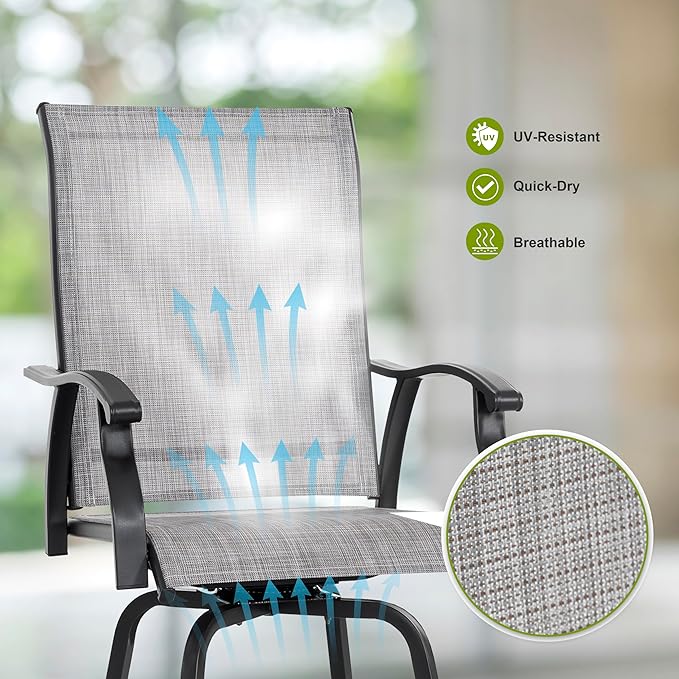 NUU GARDEN 5 PCS Patio Bar Set, Outdoor Tempered Glass Square Bar Table and Textilene Swivel Bar Stools with High Backrest, Bar Height Outdoor Table and Chairs for Patio, Garden, Backyard and Balcony