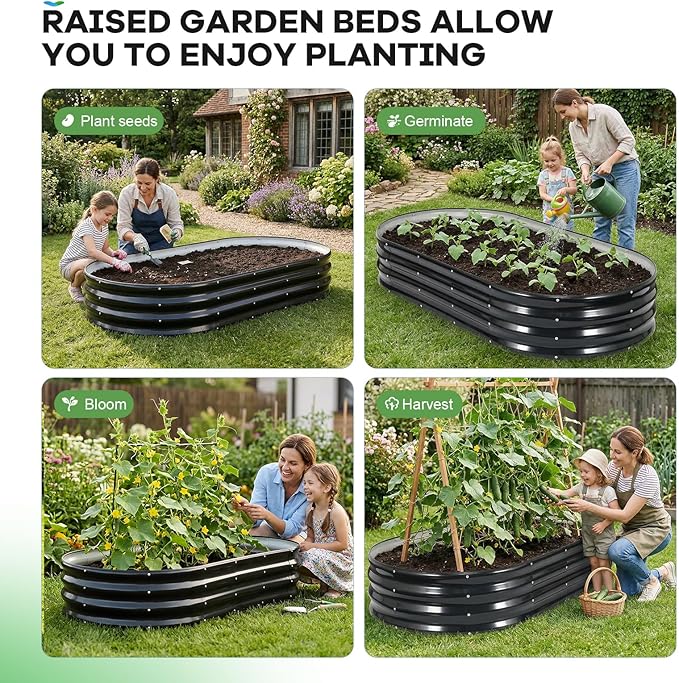 Galvanized Raised Garden Beds Outdoor, 6x3x1ft Oval Metal Raised Beds for Gardening, Rust-Resistant Garden Planter Box for Planting Vegetables, Flowers, Fruits in Backyard, Patio, Lawn(Grey)