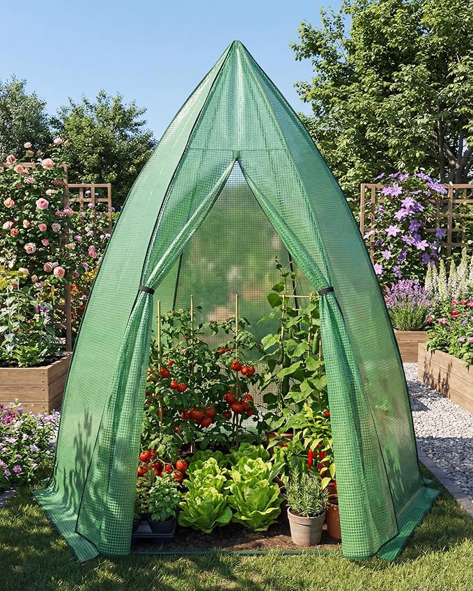 Garvee Mini Greenhouse, 54"x54"x71" Small Greenhouse for Outdoors, PE Cover with Roll-Up Zipper Door and Mesh Window, Portable Garden Greenhouse for Vegetables Flowers Herbs