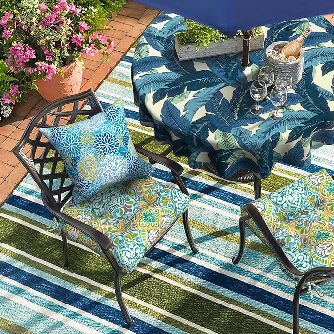 DYTXIII Set of 2 Outdoor Chair Cushions 19"x19"x4", Water Repellent Tufted Patio Seat Cushions with Ties, Thick Replacement Pads for Wicker Dining Chairs, Patio Furniture, Damask Green