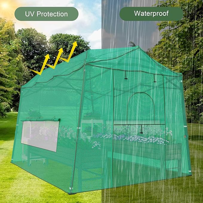 11 x 8.5 ft Portable Pop-up Walk-in Greenhouse, Portable Pop-up Green House 3 Adjustable Height Heavy Duty Plant Gardening Canopy with Durable PE Cover for Indoor Outdoor