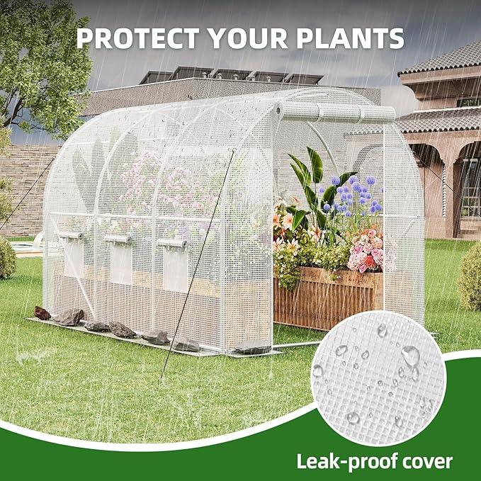 Superlele 10x7x7FT Tunnel Greenhouse for Outdoors, Heavy Duty Walk in Greenhouse, Large Garden Green House with Reinforced PE Mesh Cover, 6 Windows with Screen, Stakes and Ropes, White