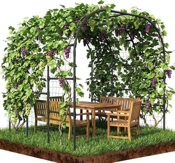 SUNYRISY Garden Arch Trellis for Climbing Plants Outdoor, 88" x 88" x 88" Metal Core Tall Archway Tunnel Plant Support for Cucumber Tomato Flowers Vegetables and Garden Gazebo