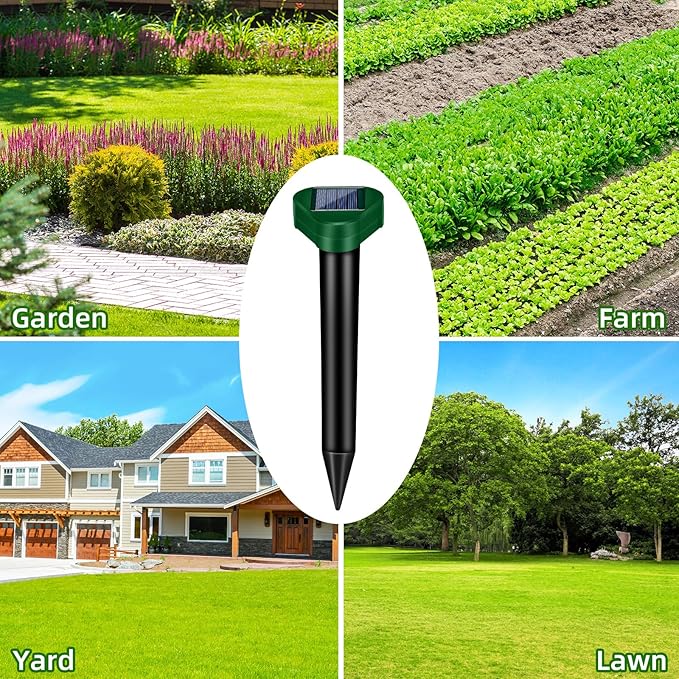 8Pack Rat Mole Repellent for Lawns, Solar Ultrasonic Groundhog Chipmunk Repeller Outdoor, Gopher Snake Repellent for Yard, Sonic Rodent and Vole Deterrent Spikes for Squirrel Armadillo Garden
