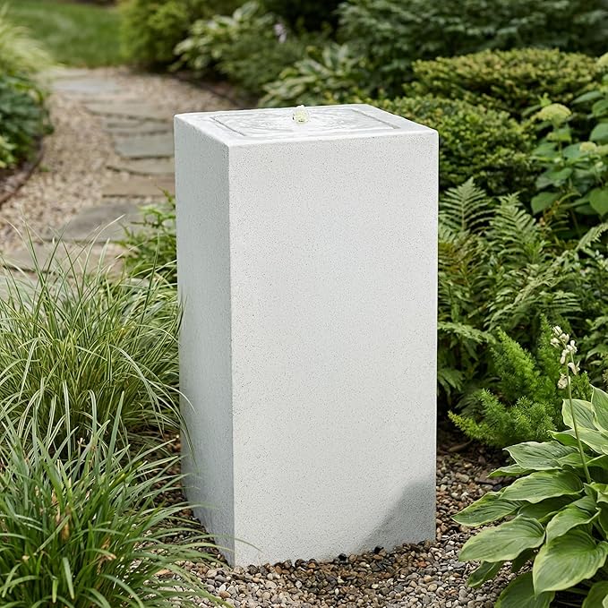 Sunnydaze Outdoor Water Fountain with LED Light - Modern Rectangle Bubbler Water Feature with Pump - 29.5" H - for Patio, Garden, Deck, Relaxation and Stress Relief - Fog