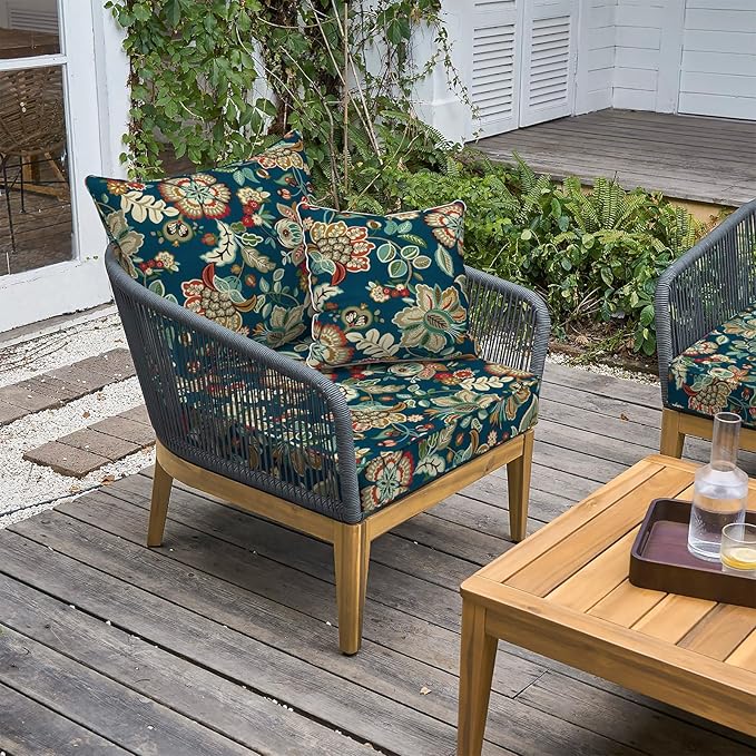 LVTXIII Outdoor Deep Seat Cushion 22"x22"x4" Patio Seat and Back Cushion Set Seasonal Chair Cushion for Dining Arm Chairs, Wicker Chairs and Garden Furniture Decoration, Peacock Blue