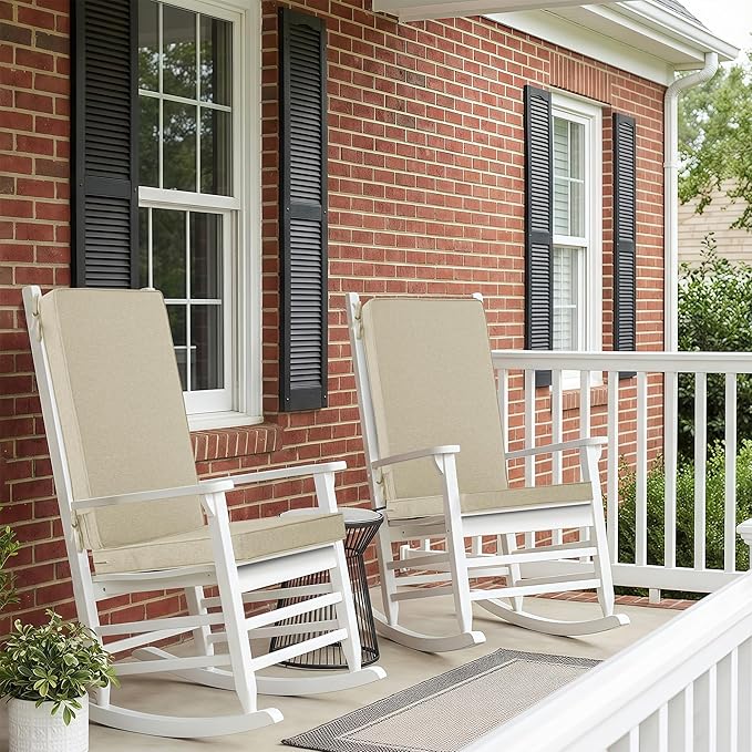Outdoor Chair Cushions 20x20, Water-Resistant & Fade-Resistant, Patio Furniture Lawn Dining Chair Seat Replacement with High Back, Ties Zipper, Removable Cover, Set of 4, Natural