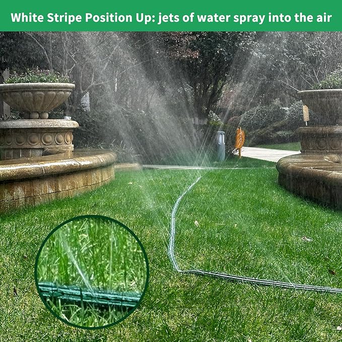 SECBULK 75 FT Flat Sprinkler Hose for Lawn Watering Garden Soaker Hose with Holes, Heavy Duty Lightweight No-Kink Water Hose with Stakes, Irrigation Hose, Great Fun for Kids and Dog