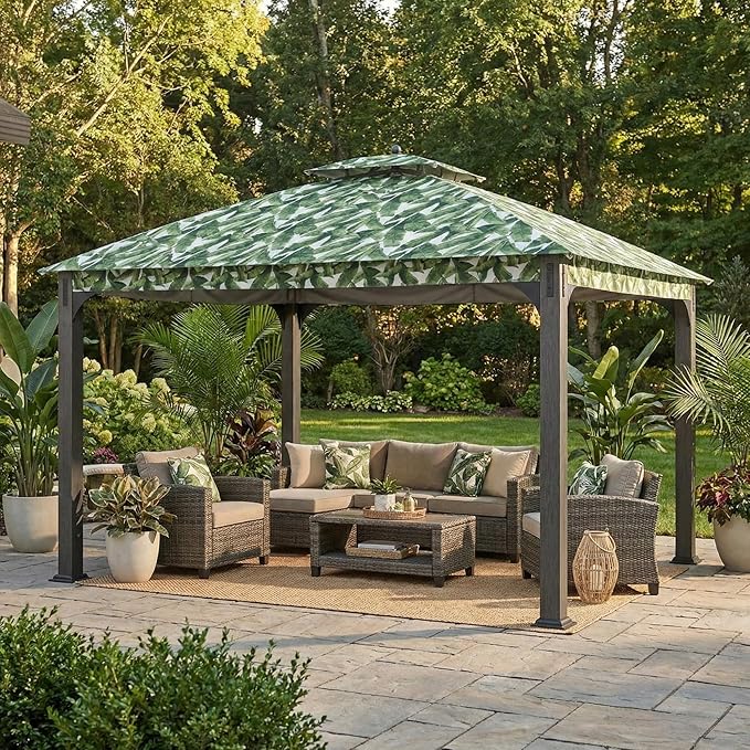 Garden Winds Durable 350 Replacement Canopy Top Compatible with Shadow Creek 10’ x 12’ Gazebo Model L-GZ1140PST - Palm