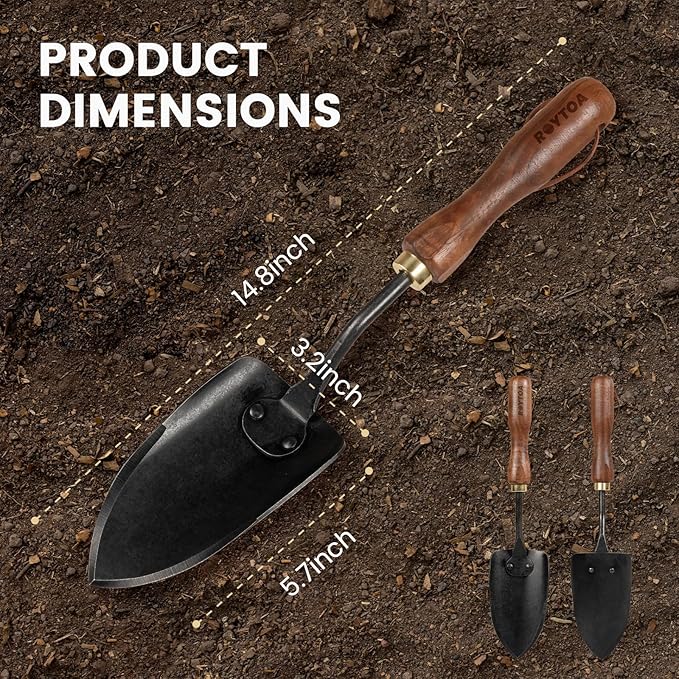 ROYTOA Garden Hand Trowel, Heavy Duty Stainless Steel Garden Shovel with Walnut Handle, Small Gardening Tools for Planting, Digging and Wedding