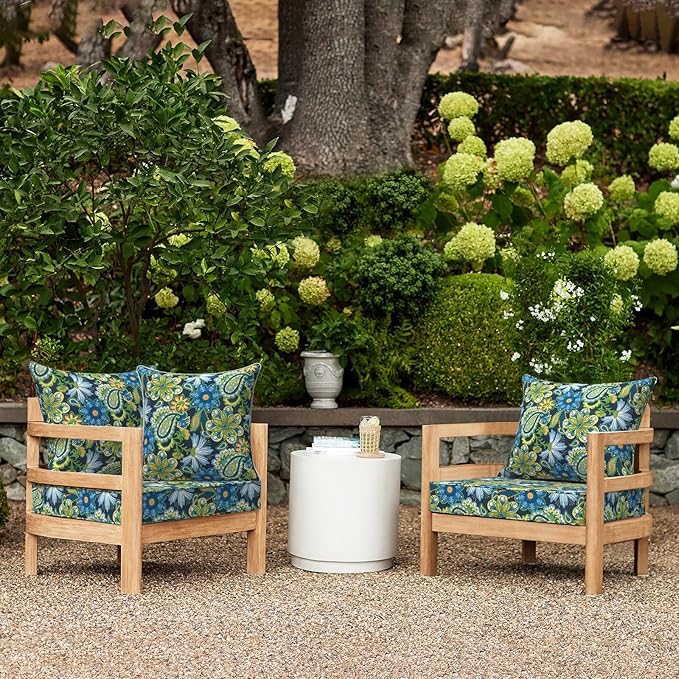 LVTXIII Outdoor/Indoor Deep Seat Cushion Patio Seat and Back Cushion Set All-Weather Replacement Chair Cushion for Wicker Chairs and Garden Furniture Decoration, 24"x24"x4", Flower Child