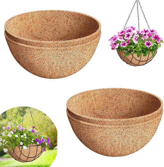 Riare 4 Pack 10 Inch Round Coco Liners Replacement, 100% Natural Coconut Coir Liners for Hanging Baskets, Garden Flower Vegetables Planter Pot, Window Box, Fence, Decks