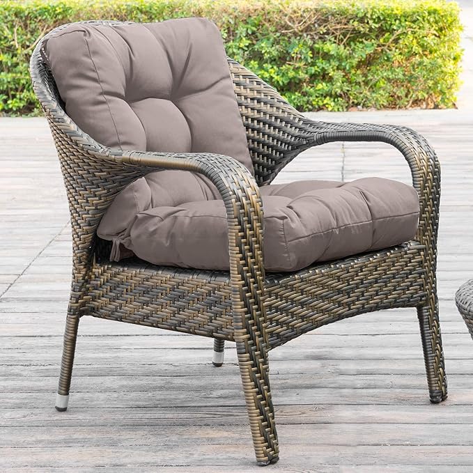 QILLOWAY Outdoor Chair Cushion for Patio Furniture, Waterproof Patio Cushions with Ties, Fade Resistant Replacement Pads for Outdoor Rocking Chairs,Tan,Grey