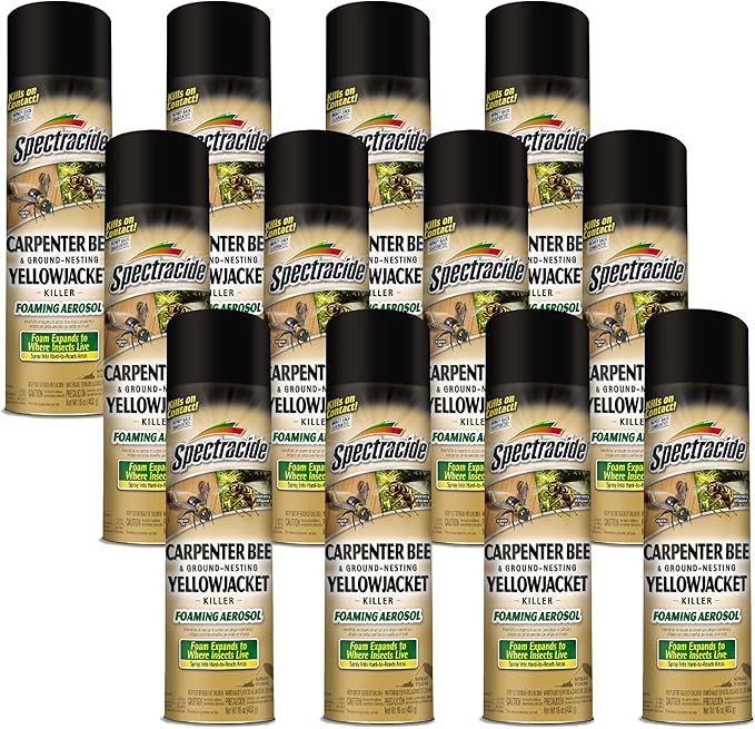 Spectracide Carpenter Bee And Ground-Nesting Yellowjacket Killer Foaming Aerosol 16 Ounces, Expands To Where Insects Live, 12 Pack