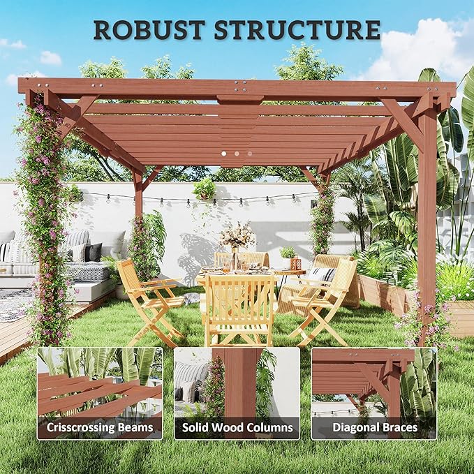 Outsunny 11' x 12.5' Outdoor Pergola, Wood Pergola Gazebo Grape Trellis with Stable Structure for Climbing Plant Support, Patio, Deck, Backyard, Lawn