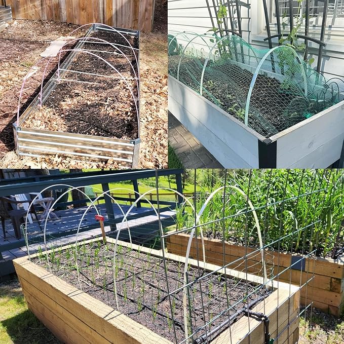 Greenhouse Hoops 60pcs, Sunwuk Garden Hoops for 1-3.5ft Wide Raised Bed, 15 Sets of 5.6ft Long Super Bendable Fiberglass Support Hoops Frame, Mini Greenhouse Flat for Row Cover (S Size)