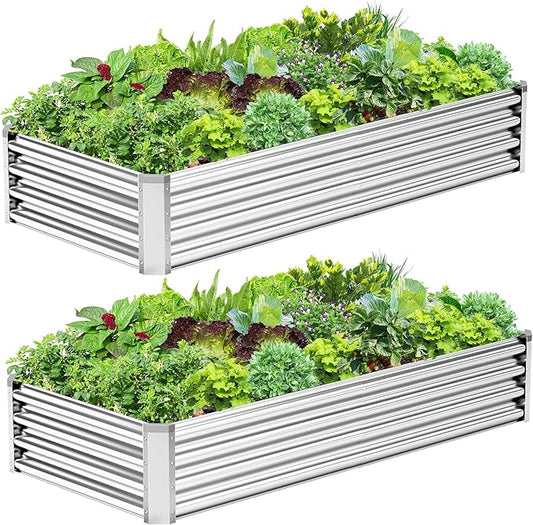2PCS 6x3x1FT Galvanized Raised Garden Bed, Galvanized Planter Raised Garden Boxes Outdoor, Large Metal Raised Garden Beds for Vegetables-Silver