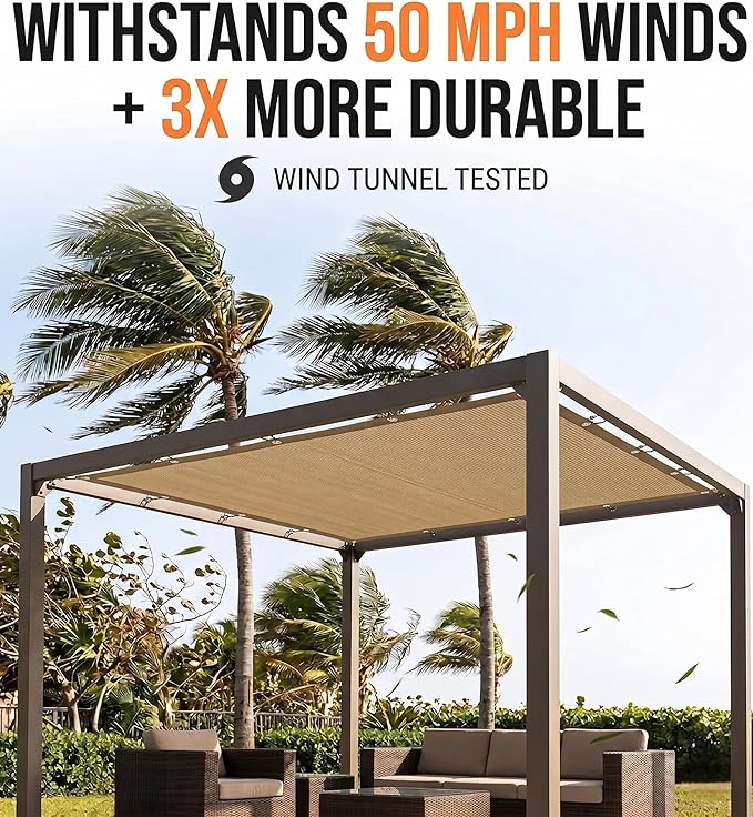 FAIR WIND 90% Sun Shade Cloth with Improved Grommets 8’ X 12’ Outdoor Sun Screen Fabric Cover for Patio Garden Outdoor Pergola Canopy - Khaki