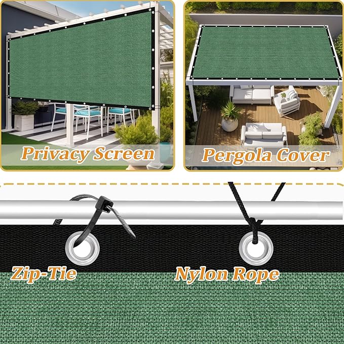 Shade&Beyond Customized Size 90% Sun Shade Cloth with Grommets, 12' X 14' Pergola Shade Cover Canopy, Mesh Tarp Sun Screens for Patio, Outdoor, Garden, Backyard GN01, Green