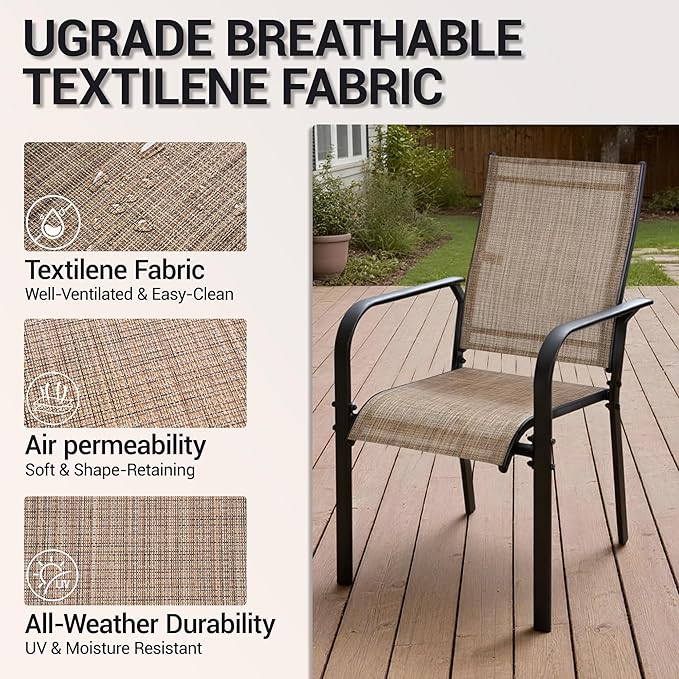 Patio Chairs Set of 8, Outdoor Dining Chairs High Back, All-Weather Padded Textilene Chair for Lawn Porch Garden,Brown(8 PCS)