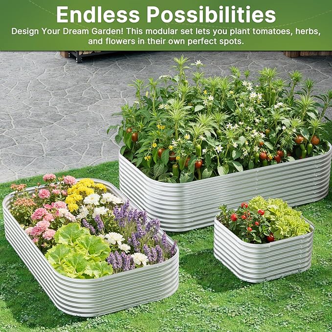 3pcs 8x4ft Galvanized Raised Garden Bed Outdoor, Metal Raised Beds for Vegetables, Above Ground Garden Box for Flower, Steel Garden Bed for Gardening