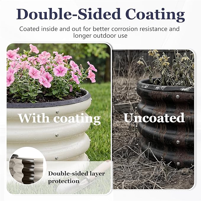 2 x 2 x 1 ft Round Raised Garden Bed, White 1 Pack 0.6 mm Thick Galvanized Steel Planter Box with Double Layer Paint and Safety Edge Trim for Vegetables Flowers Herbs Outdoor Garden