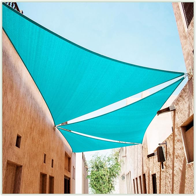 ColourTree CTAPRT16 Custom Size Order to Make 27' x 27' x 27' Turquoise Triangle Sun Shade Sail Canopy Mesh Fabric UV Block UPF50 - Commercial Heavy Duty - 190 GSM - 3 Years Warranty