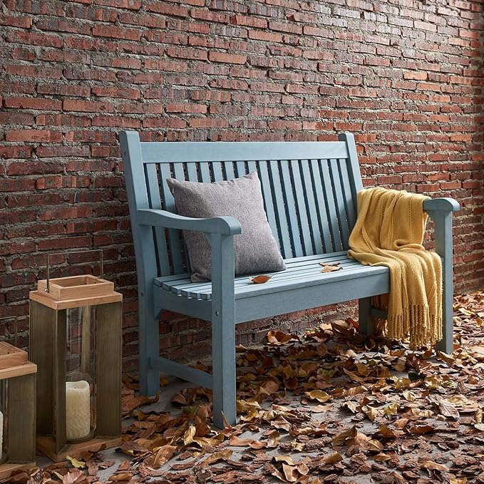 Psilvam Garden Bench, 2-Person Poly Lumber Patio Bench, All-Weather Outdoor Bench that Never Rot and Fade, Memorial Bench, Suit for Garden, Porch and Park(Blue)