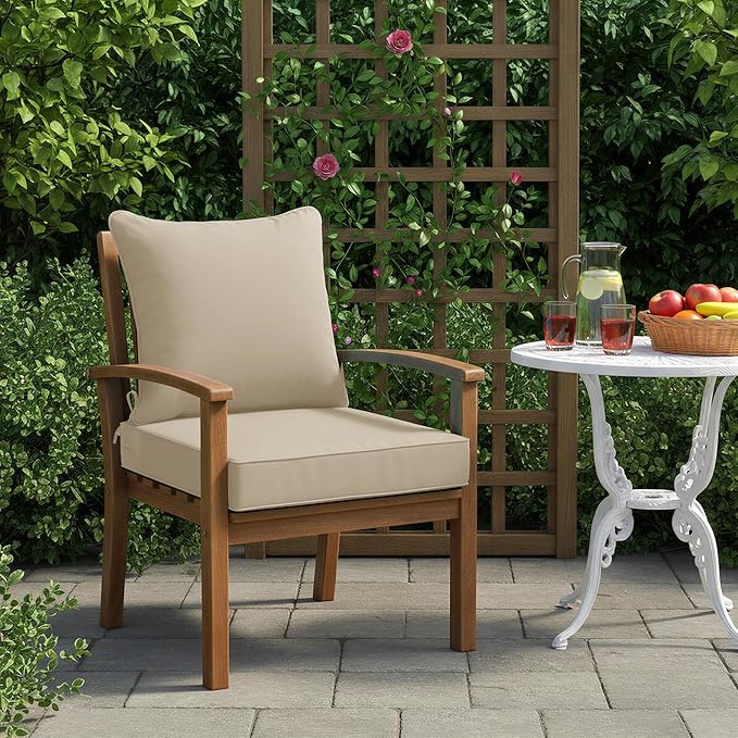 Summsun Outdoor Chair Cushion Weather Resistant, Backrest and Seat Cushion Set for Patio Furniture with Waterproof Removable Cover, 19 x 19 Inch, Cream, 1 Set