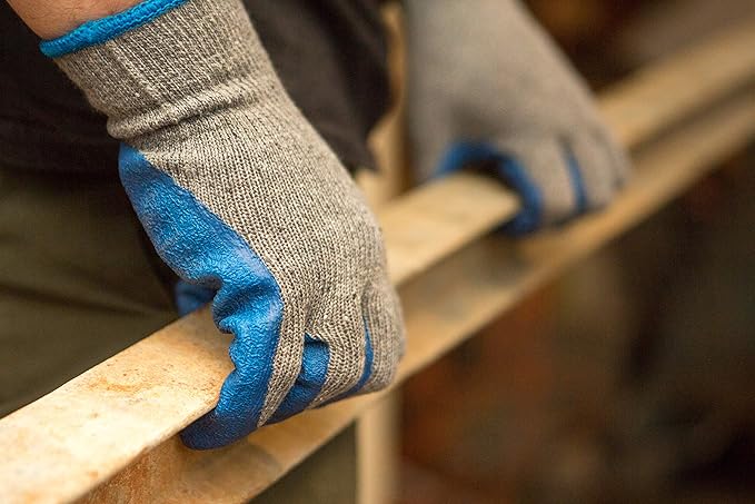 G & F Products - 3100-10 120 Pairs Large Rubber Latex Double Coated Work Gloves for Construction, gardening gloves, heavy duty Cotton Blend Blue