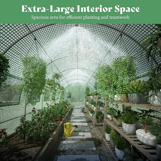 AMERLIFE 20×10 FT Tunnel Greenhouse with Built-in Sprinkler System, Walk-in Greenhouse for Backyard Gardening, Heavy Duty Galvanized Steel Frame & Waterproof PE Cover, Green