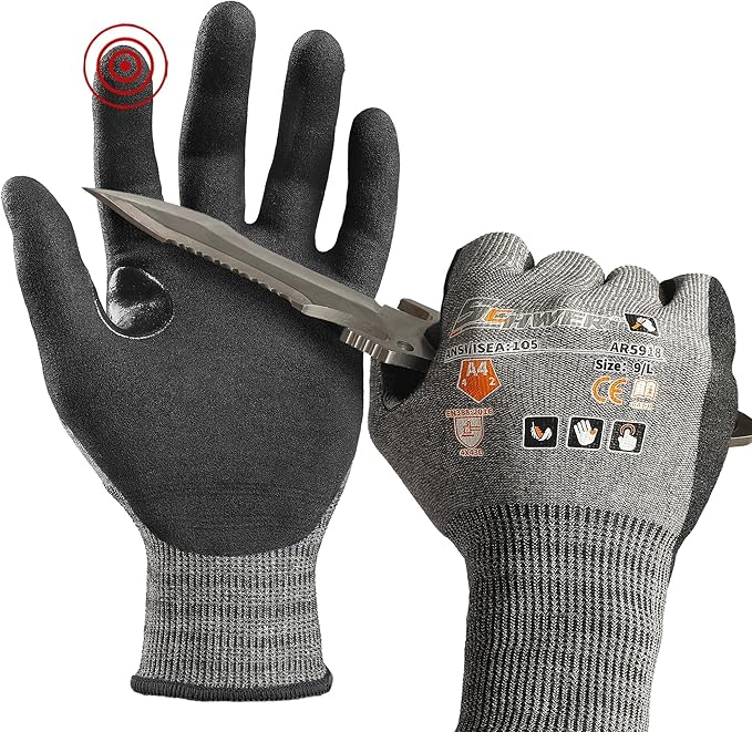 Schwer A4 AIR-SKIN Cut Resistant Work Gloves AR5918 with Extreme Lightweight & Thin, Grip Gloves for Gardening, Fishing, Refined Work, Mechanic, Touch-Screen, 3D-Comfort Fit, 1 Pair (S)