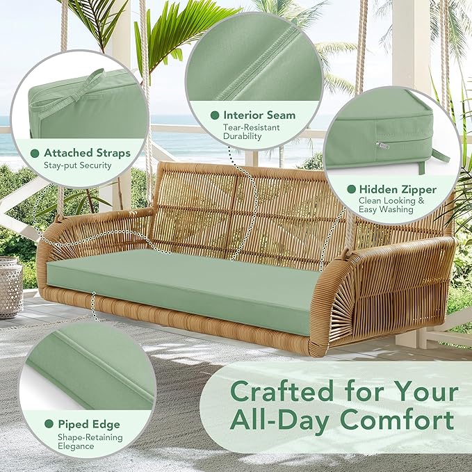 Summsun Outdoor Bench Cushion: Waterproof and Fade Resistant Patio Furniture Cushions - Non-Slip Bench Pad Cushion with Removable Cover for Garden Swing Porch Sofa Settee, 45 x 18 Inch, Sage Green