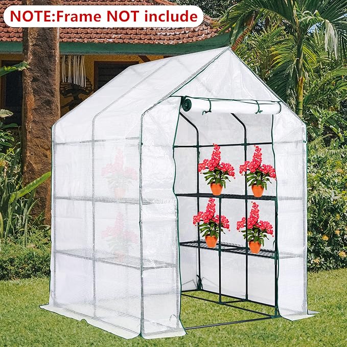 DECOHS Walk-in Greenhouse Replacement Cover with Roll-Up Zipper Door, 56 x 56 x 76 inch PE Greenhouse Cover for Outdoor Plant Gardening Plants Cold Frost Protection Wind Rain Proof (Frame Not Include)