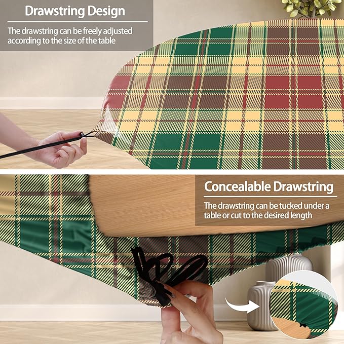 Fitted Round Tablecloth Waterproof Table Cloth Vinyl Indoor Outdoor Aesthetic Circle Cover for 36-44" Tables Dining Kitchen Studio Apartment Party Gear Gifts Summer Fall Patio Essentials