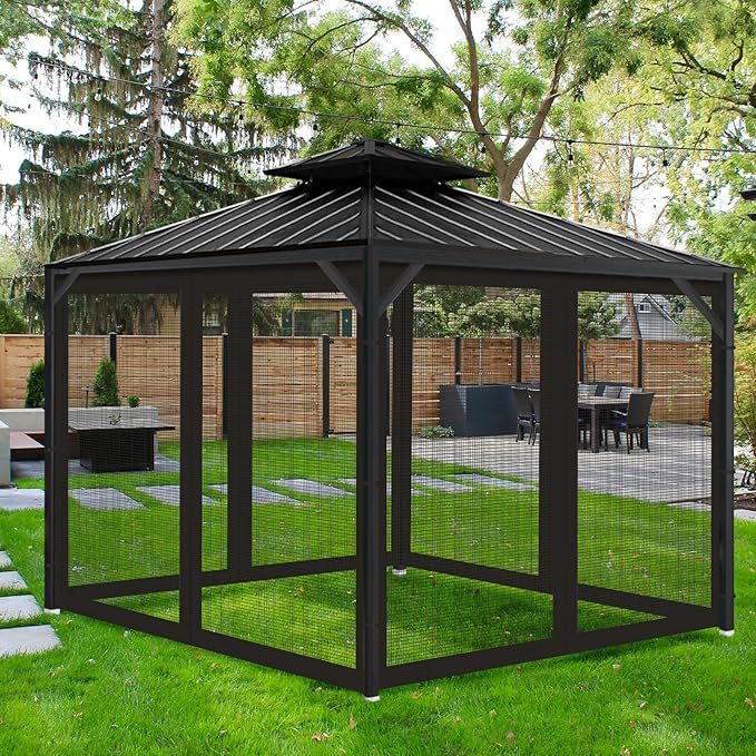 Gazebo Universal Replacement Mosquito Netting, 8' x 8' Outdoor Mesh Netting Screen 4-Panel Sidewall with Zipper for Patio, Canopy, Garden and Backyard, Black(Mosquito Net Only)
