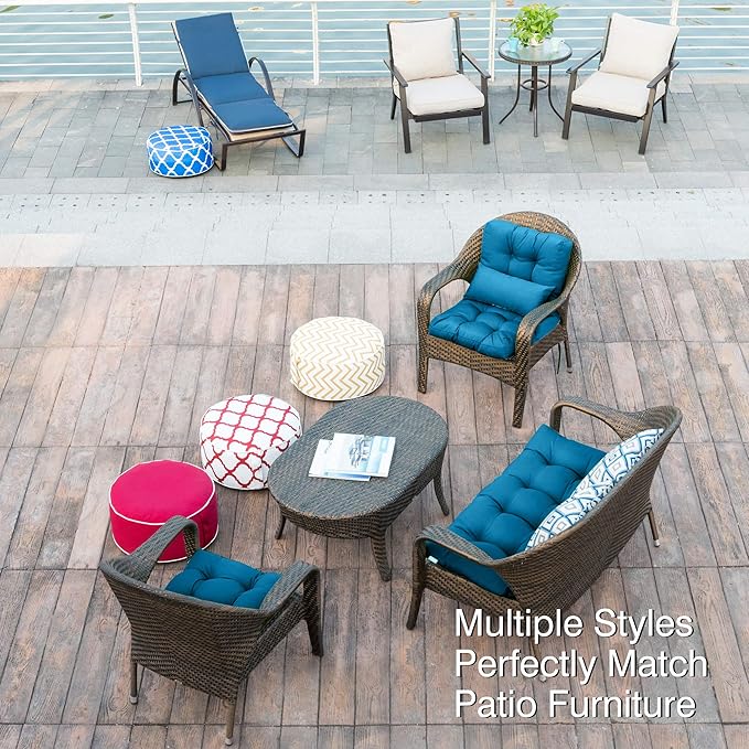 QILLOWAY Outdoor Chair Cushion for Patio Furniture, Waterproof Patio Cushions Set of 2 with Ties, Fade Resistant Replacement Pads for Outdoor Rocking Chairs,Peacock Blue