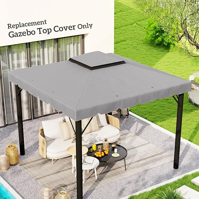 Outsunny 10' x 10' Gazebo Replacement Canopy, Gazebo Top Cover with Double Vented Roof for Outsunny 9.7' x 9.7' Frame for Garden Patio Outdoor (TOP ONLY), Light Gray
