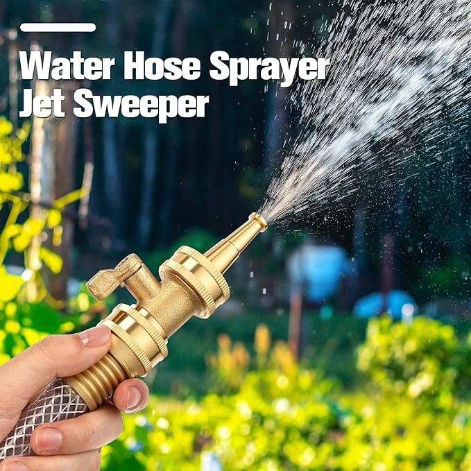 4 Pcs Garden Hose Nozzle Kit, 4" Brass Adjustable Twist Nozzle, Jet High Pressure Sprayer, Brass Shut Off Valve with 10 Rubber Washers, 3/4" GHT Connector for Sprinkler(High Pressure,2 in)