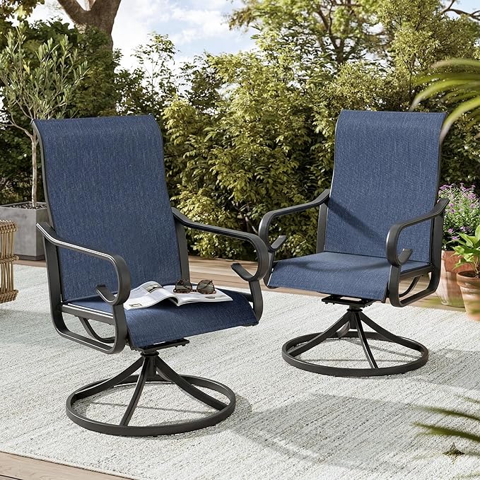 NUU GARDEN Patio Swivel Dining Chairs Set of 2, All-Weather Outdoor Swivel Rocker Chairs with High Back Textilene Seat, for Lawn Porch Garden, Blue