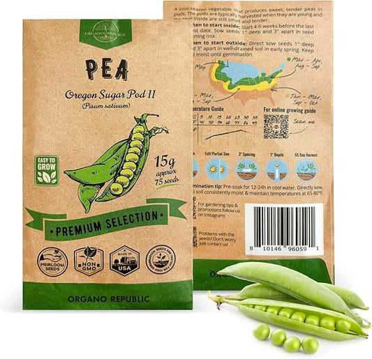 Organo Republic Pea Oregon Sugar Pod II Seeds Pack 15G - Over 75 Non-GMO Heirloom Pea Seeds for Planting Vegetables in Individual Seed Packet, Vegetable Seeds for Planting Home Garden Indoor & Outdoor
