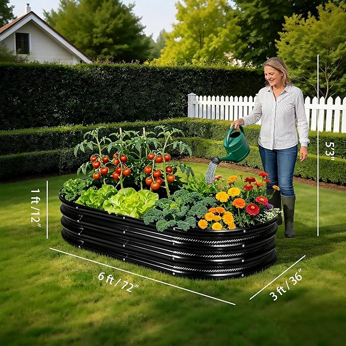 6×3×1 ft Black Metal Galvanized Raised Garden Bed, Easy Assembly Outdoor Garden Planter for Gardening Fruit, Vegetables, Flowers & Herbs