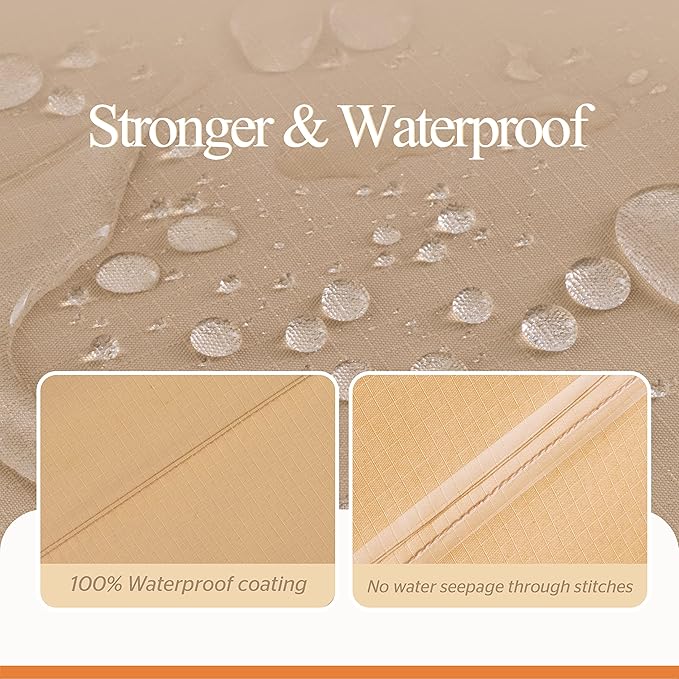 WJ-X3 Rectangular Beige & Coffee Patio Table Cover, 102W x 78D x 31H Inches - Heavy Duty, Waterproof, Wind-Resistant, Anti-Fade - Ideal for Outdoor Dining Set Protection