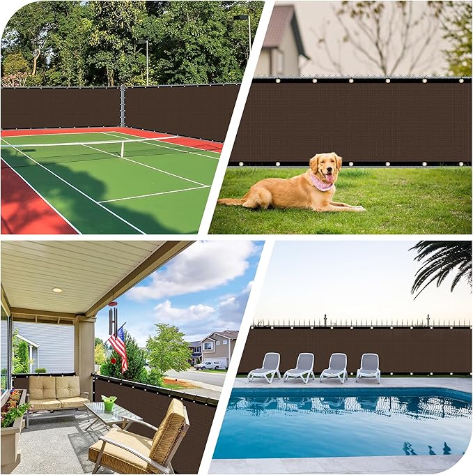 i COVER 4x12ft Privacy Screen Fence, Outdoor Fencing Panels, Garden Windscreen Mesh Shade Sail Net Barrier, Fence Privacy Screen Reinforced Bindings and Brass Grommets Cable Zip Ties, Brown