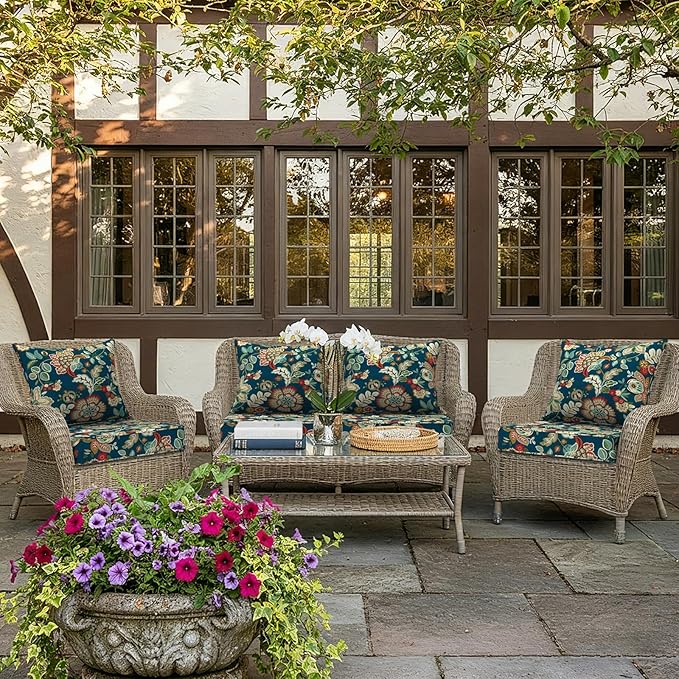 LVTXIII Outdoor Deep Seat Cushion 22"x22"x4" Patio Seat and Back Cushion Set Seasonal Chair Cushion for Dining Arm Chairs, Wicker Chairs and Garden Furniture Decoration, Peacock Blue