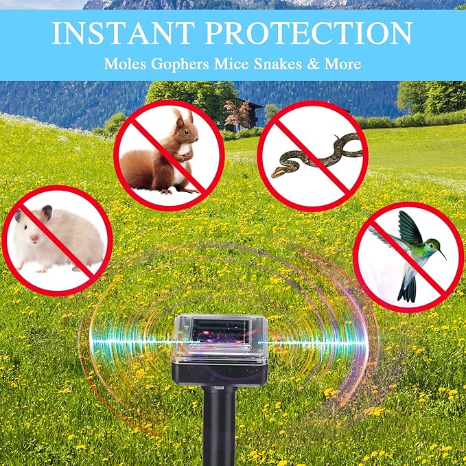 Solar Mole Repellent Ultrasonic Powered Outdoor Sound Wave Deterrent for Lawn Garden Snakes Moles Gophers Groundhogs Voles and Other Burrowing Mice(6 Pieces,Large)