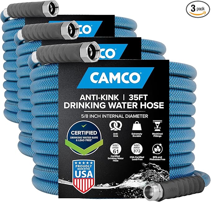 Camco TastePURE Drinking Water Hose, 35-Foot, 5/8-Inch Diameter | Heavy-Duty No-Kink Design | NSF Drinking Water Safe | For Camper/RV | Pack of 3