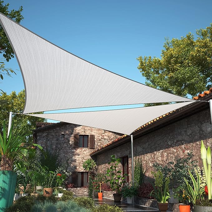ShadeMart 16' x 16' x 16' Grey Sun Shade Sail UPF50 Triangle smTAPT08 Canopy Fabric Cloth Screen, Water Air Permeable & UV Resistant, Heavy Duty (We Customize Size)
