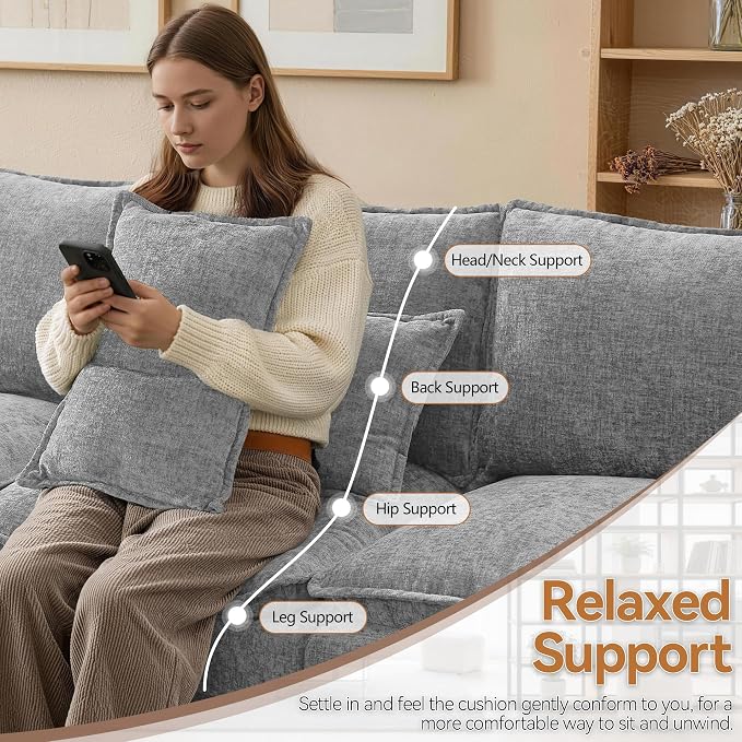 105"U-Shaped Storage Modular Sectional Sofa for Living Room, Light Grey
